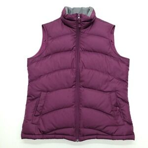 Lands End Puffer Vest Women Small Purple Goose Down Full Zip Packable‎